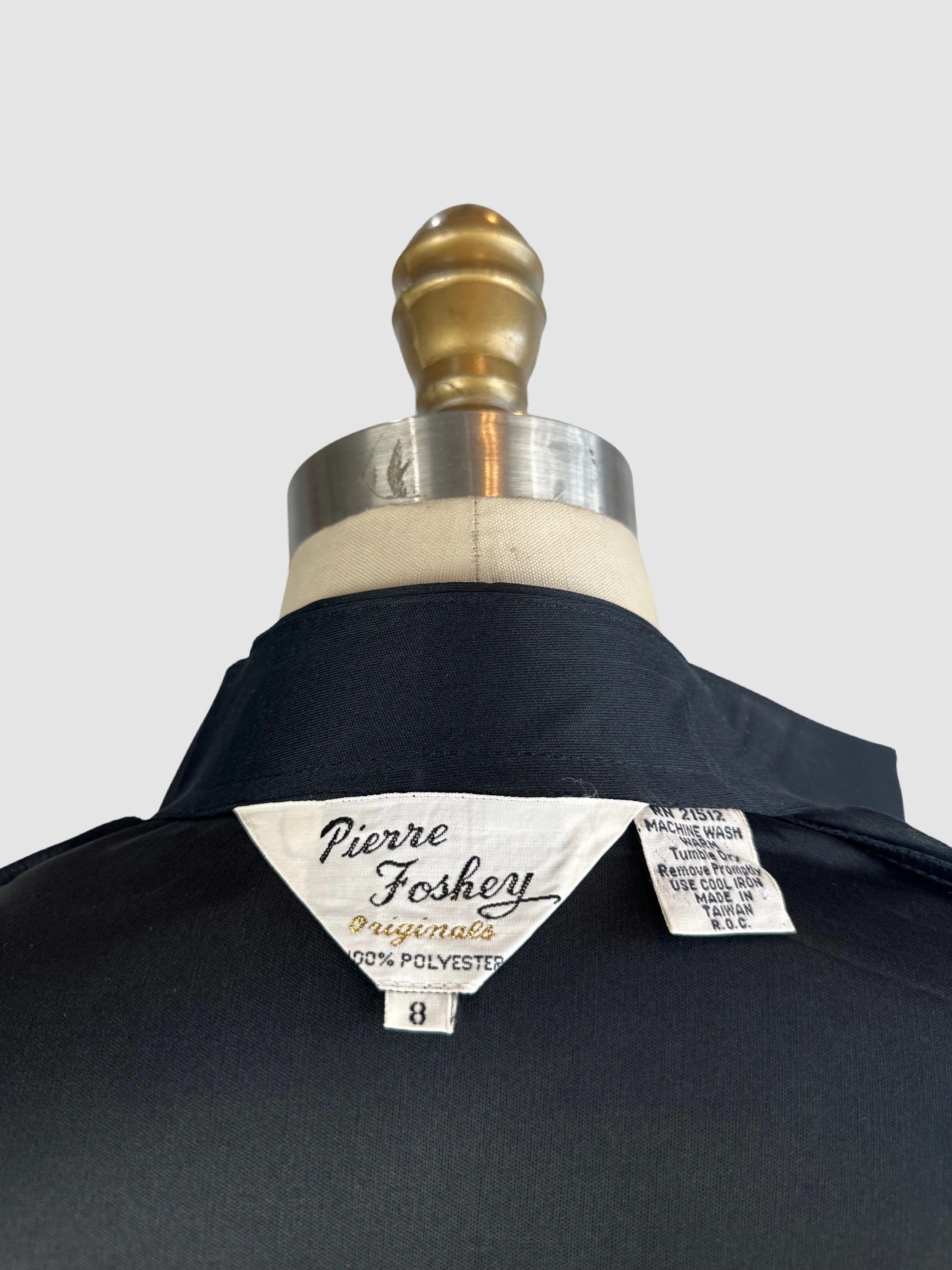 PIERRE FOSHEY 70s Deadstock Black Polyester Disco Shirt • Extra Small