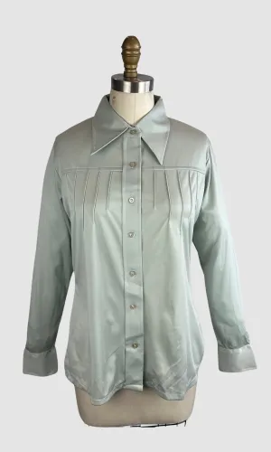 PIERRE FOSHEY 70s Deadstock Grey Polyester Disco Shirt • Medium