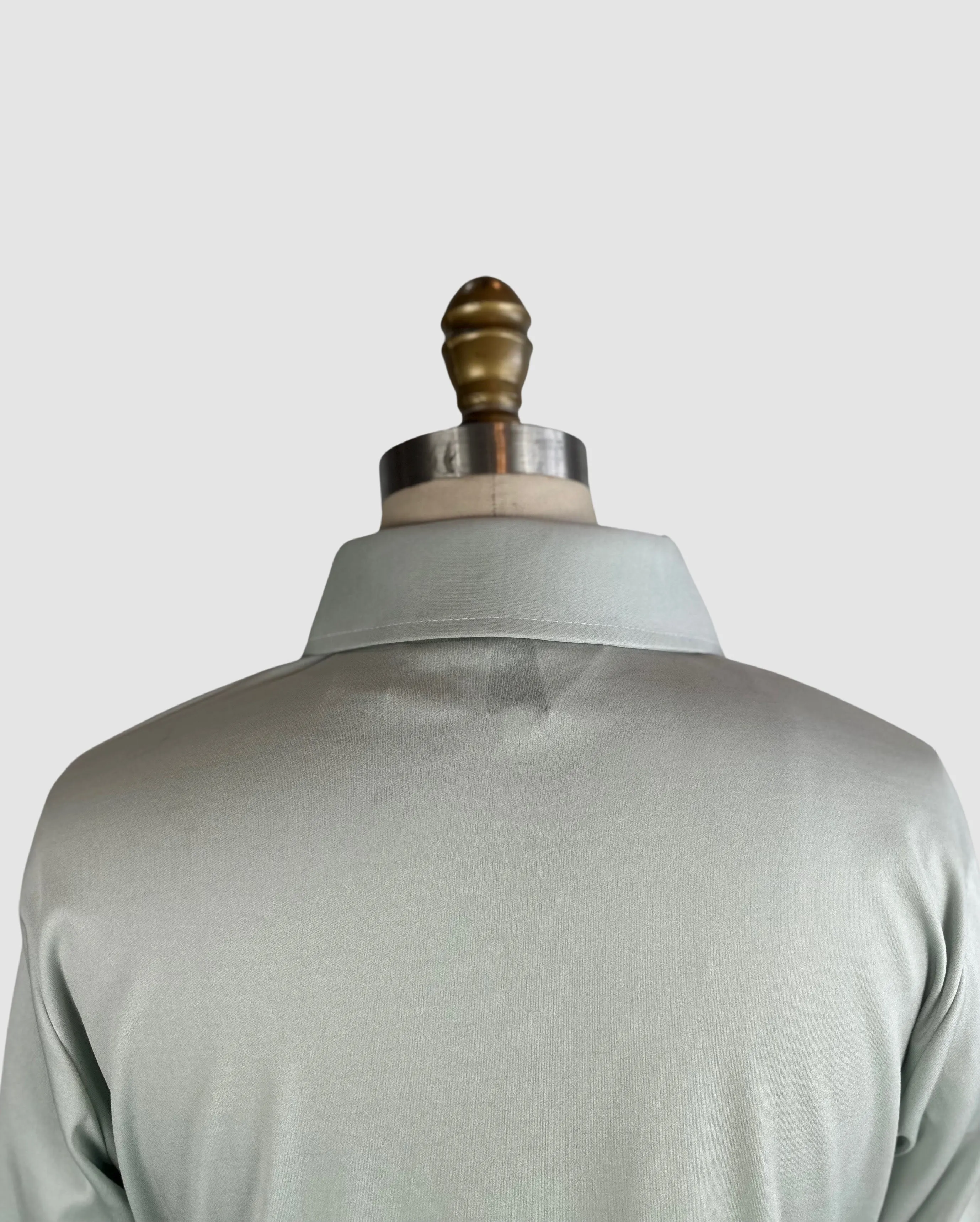PIERRE FOSHEY 70s Deadstock Grey Polyester Disco Shirt • Medium