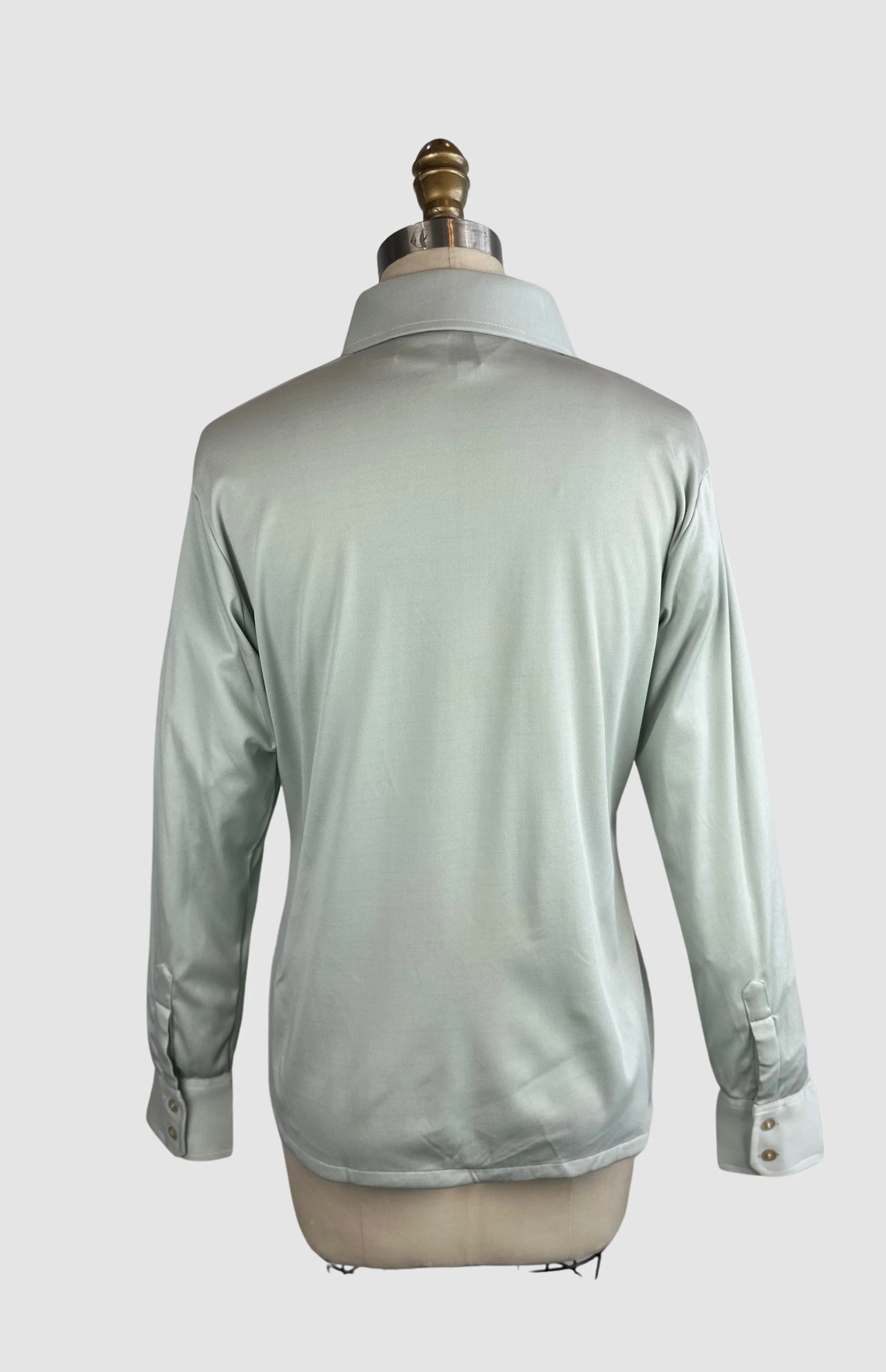 PIERRE FOSHEY 70s Deadstock Grey Polyester Disco Shirt • Medium