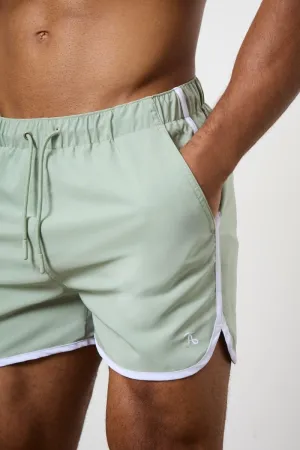 Piped Swim Short in Soft Sage