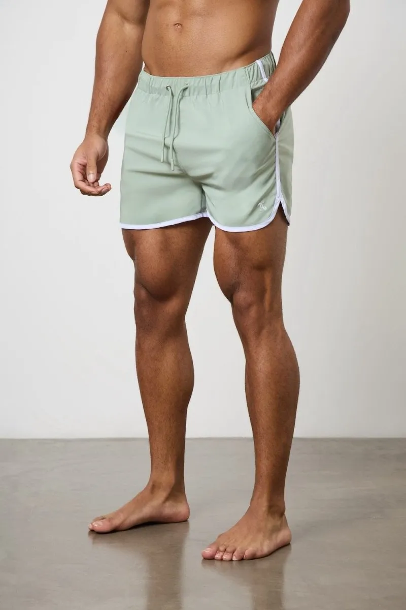 Piped Swim Short in Soft Sage