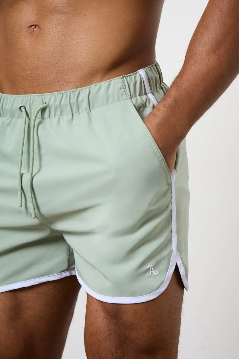 Piped Swim Short in Soft Sage