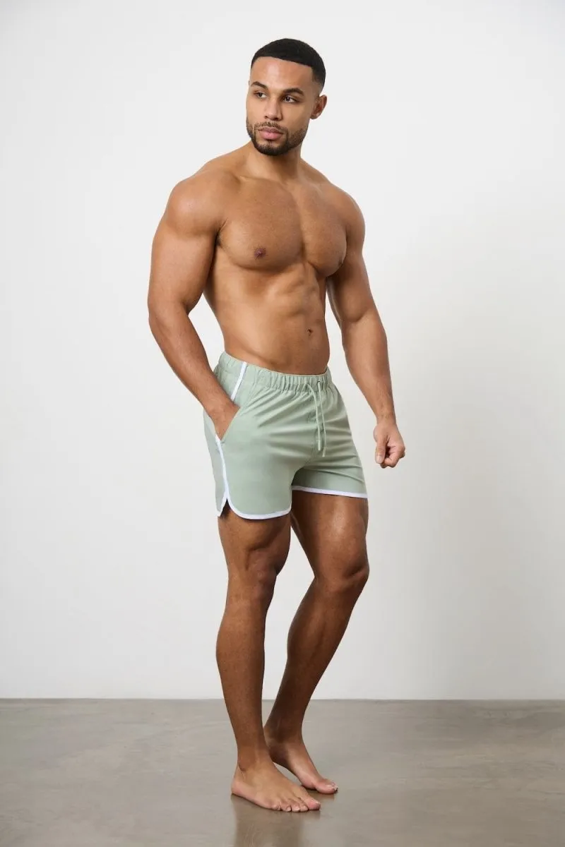 Piped Swim Short in Soft Sage