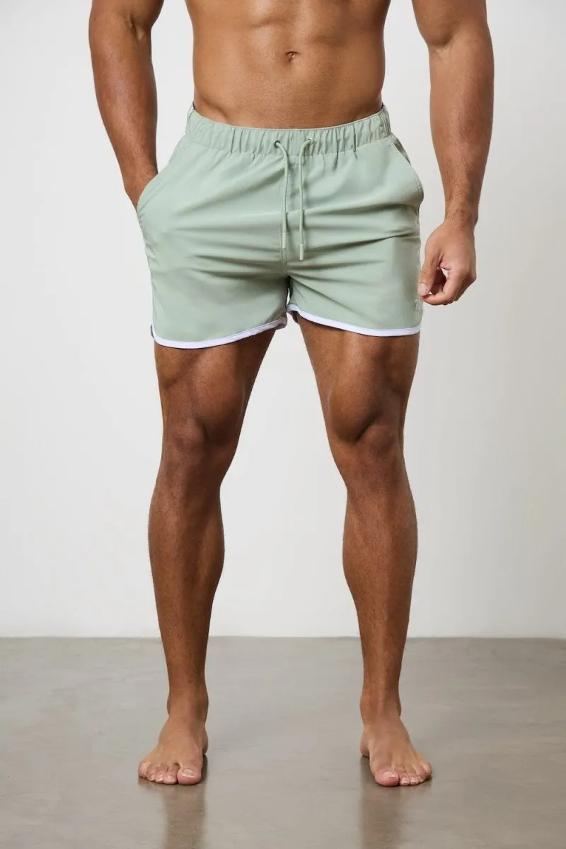 Piped Swim Short in Soft Sage