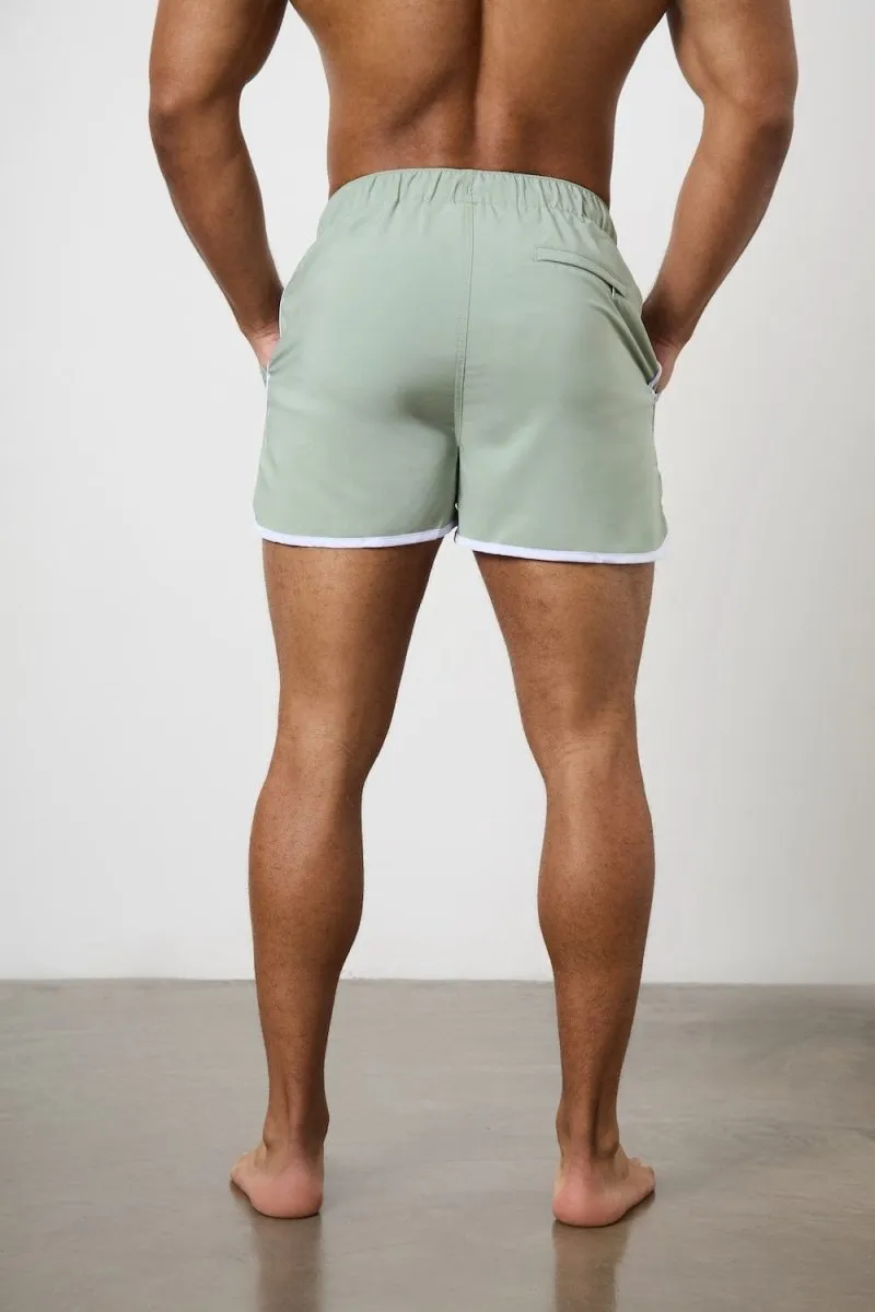 Piped Swim Short in Soft Sage