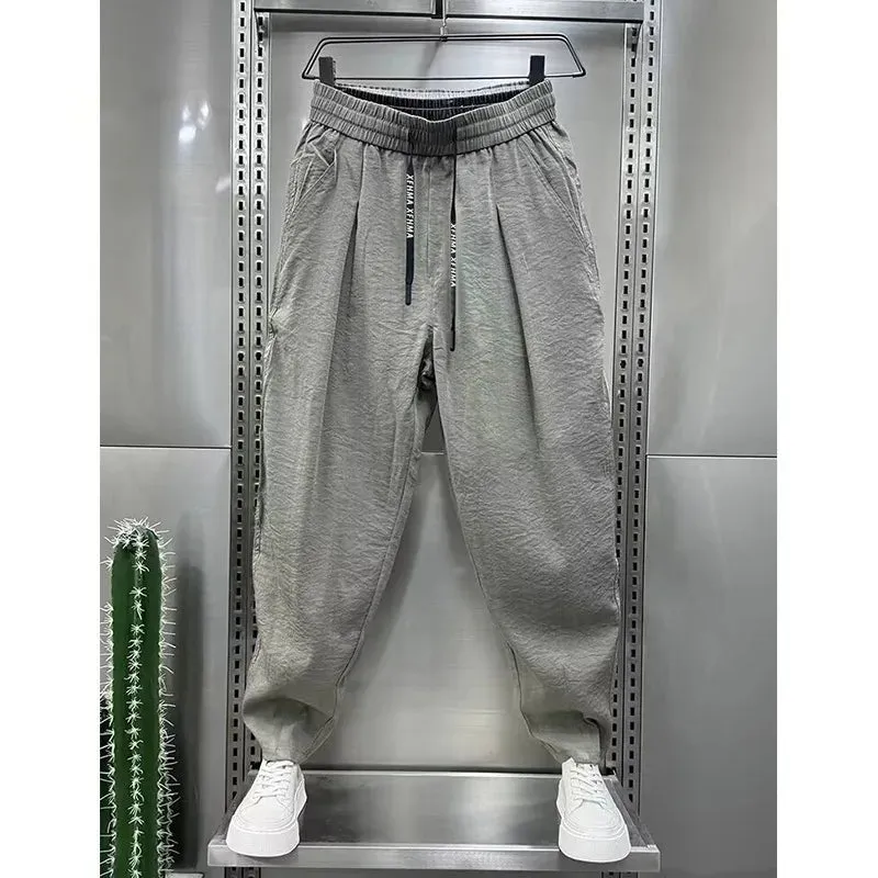 Plus-Size Men's Cropped Plus-Size Trousers – Gym & Casual Sweatpants with Pockets