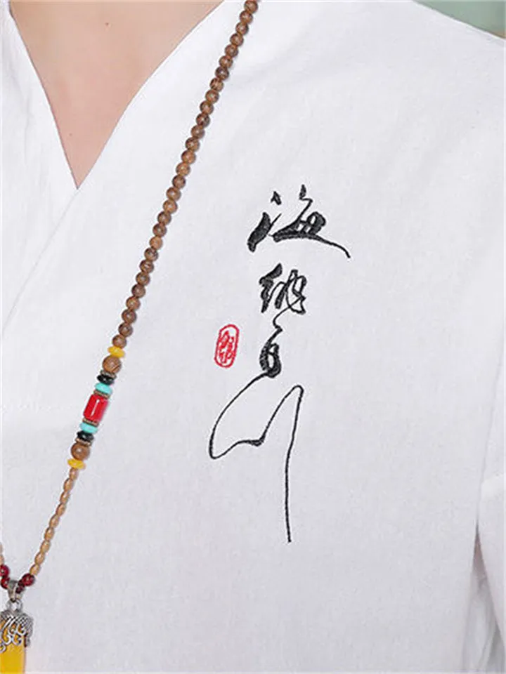 "Hai Na Bai Chuan" Hanzi Embroideried Male Summer Shirt