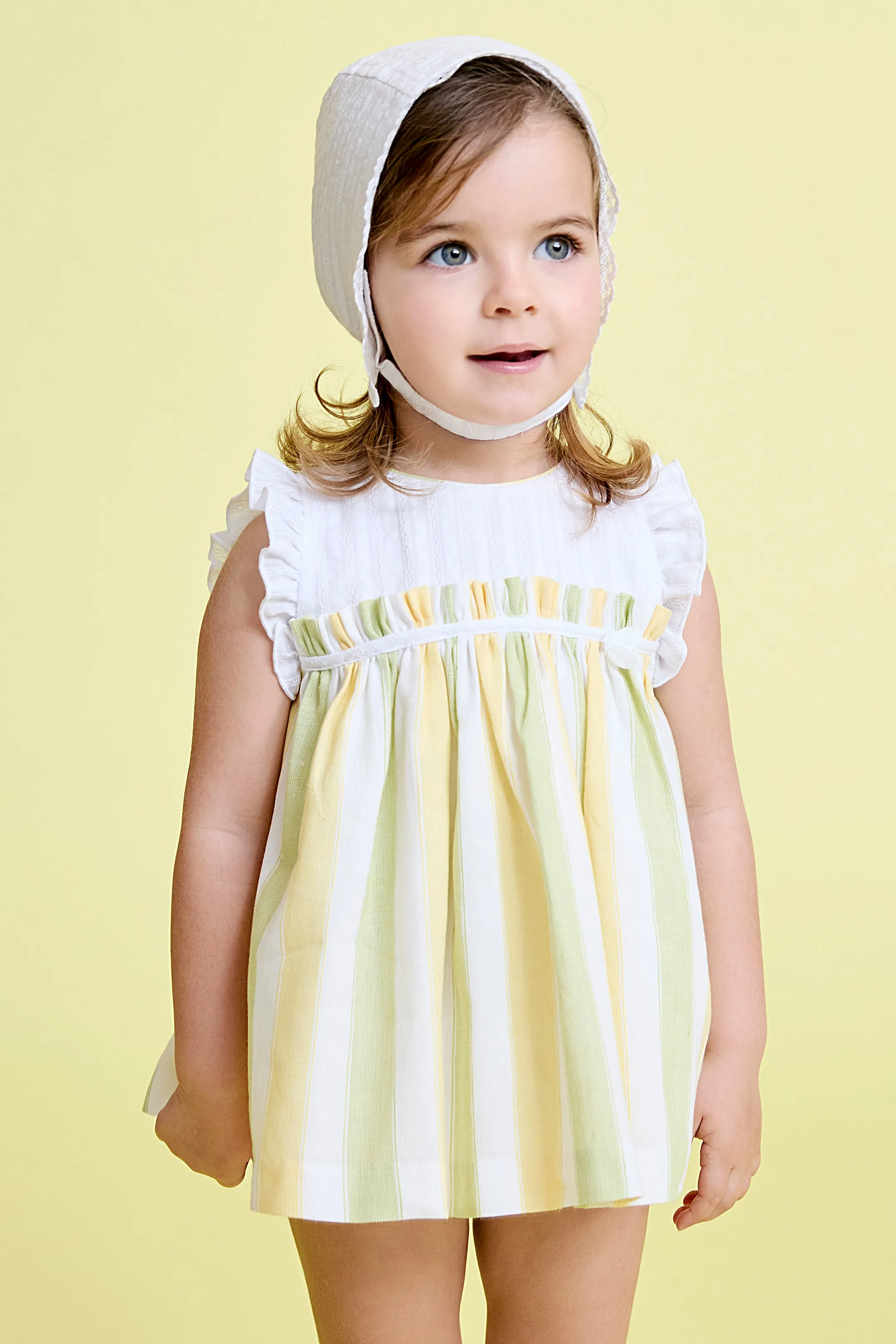 "Larissa" Lemon & Lime Striped Dress & Bloomers