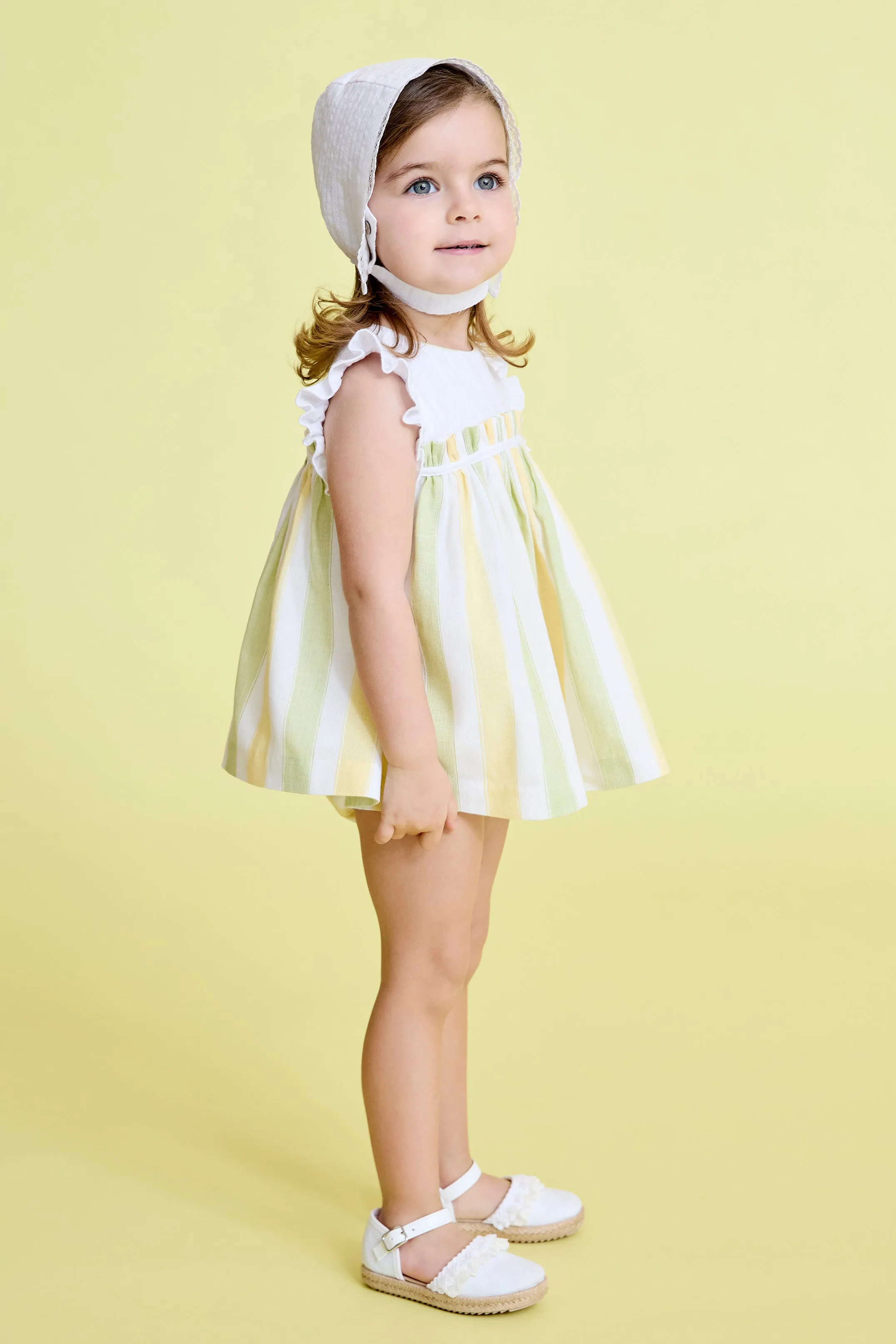 "Larissa" Lemon & Lime Striped Dress & Bloomers