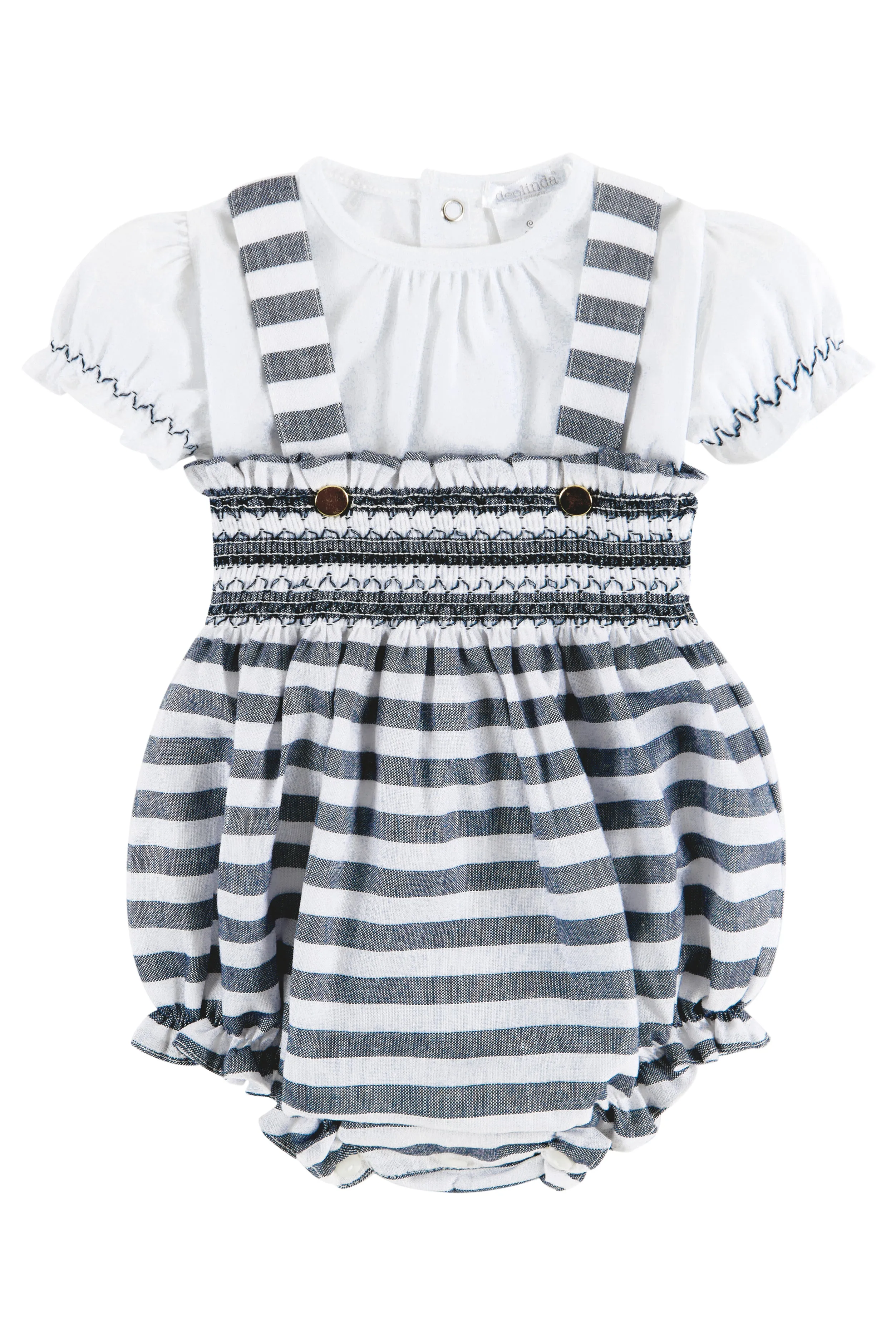 "Romani" Blouse & Navy Striped Shortie