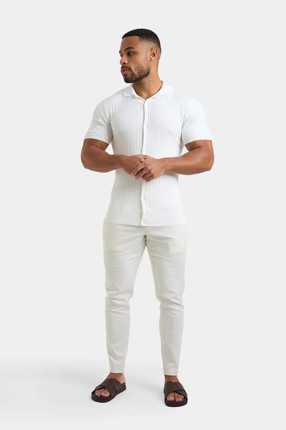 Ribbed Knitted Shirt in Ecru