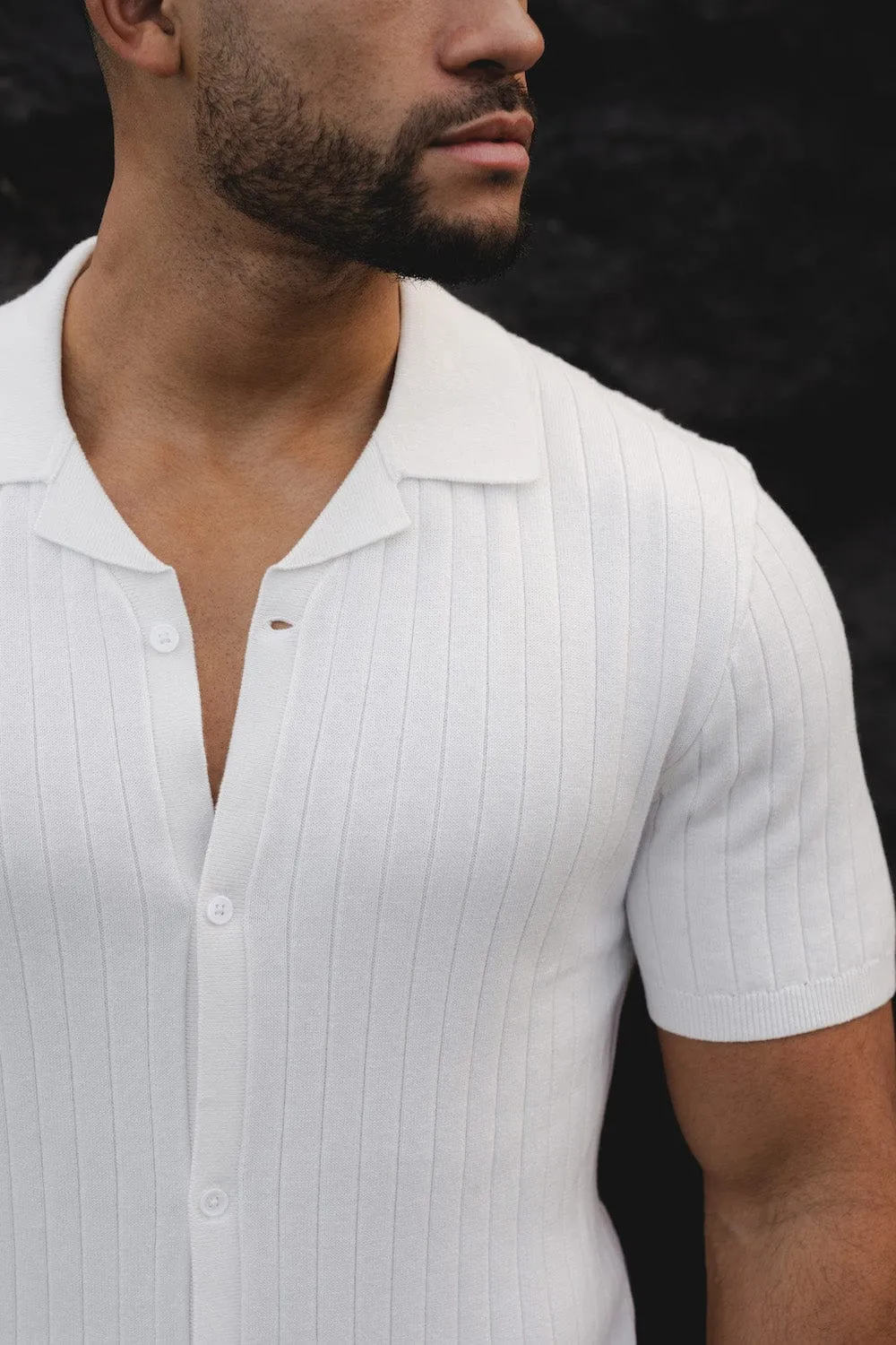 Ribbed Knitted Shirt in Ecru