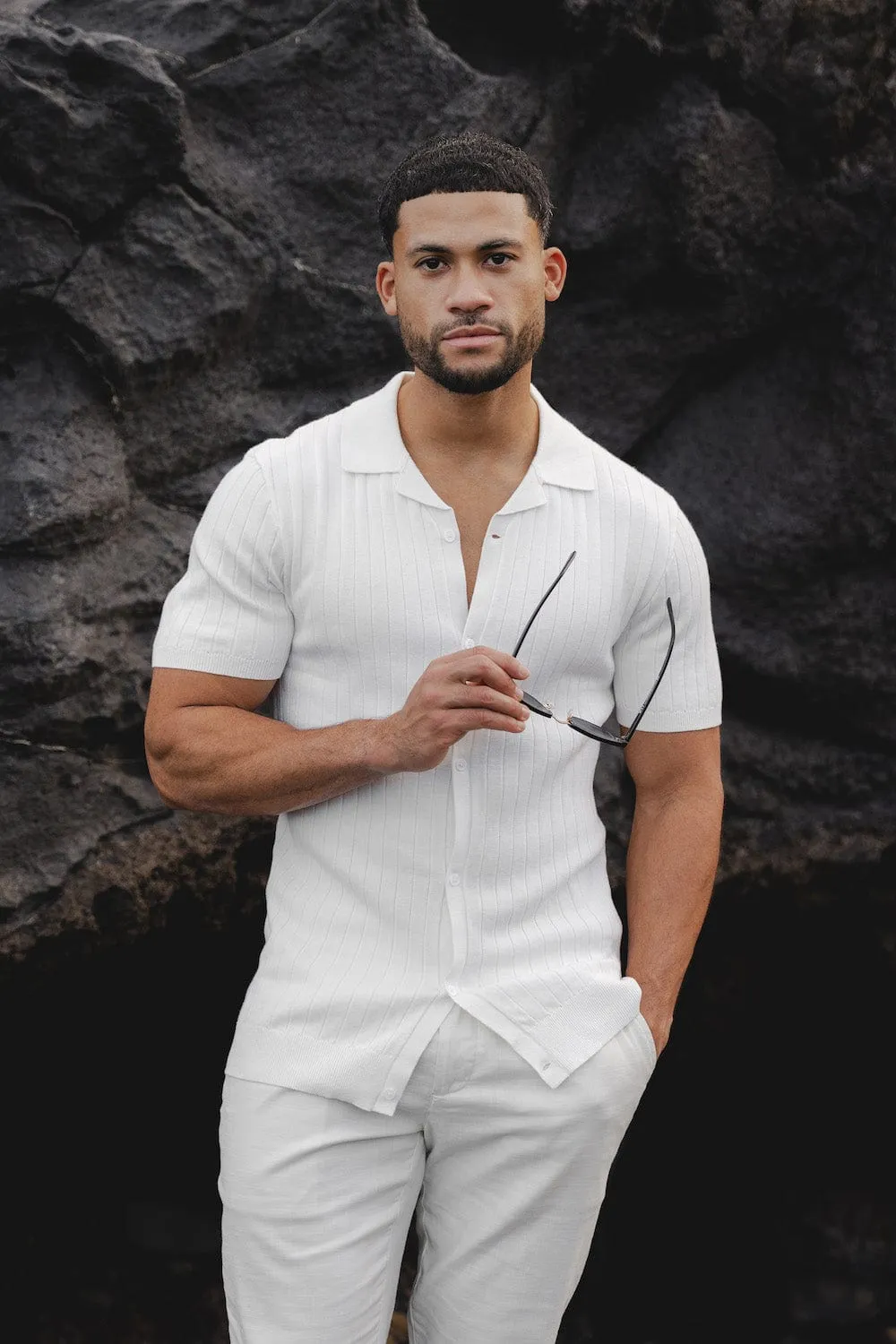 Ribbed Knitted Shirt in Ecru