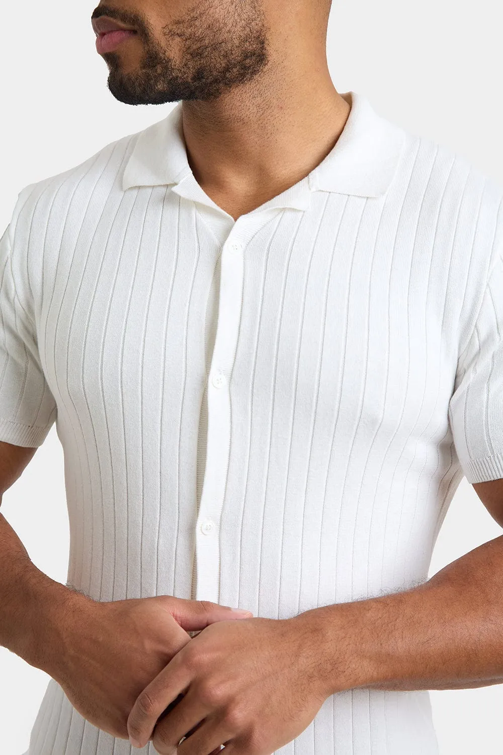 Ribbed Knitted Shirt in Ecru