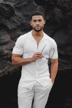 Ribbed Knitted Shirt in Ecru