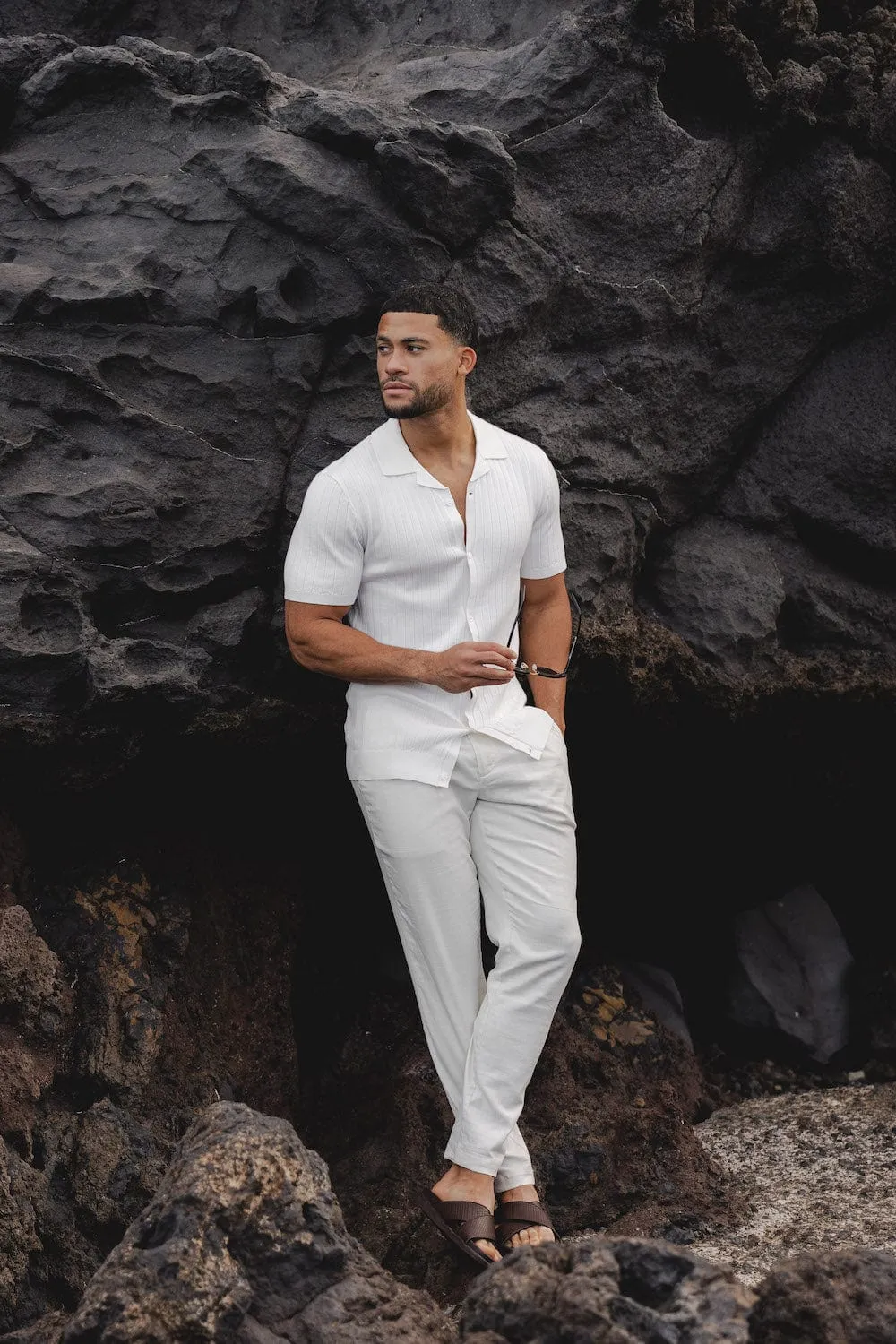Ribbed Knitted Shirt in Ecru