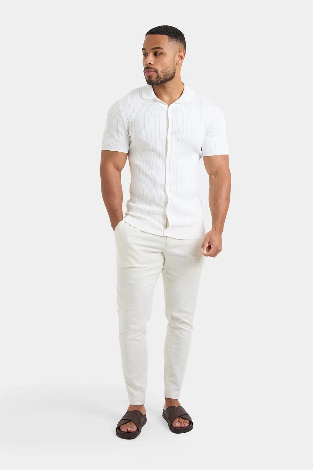 Ribbed Knitted Shirt in Ecru