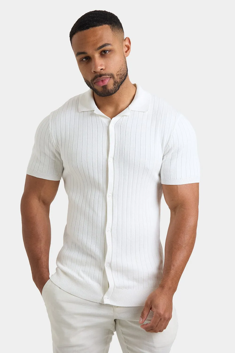 Ribbed Knitted Shirt in Ecru