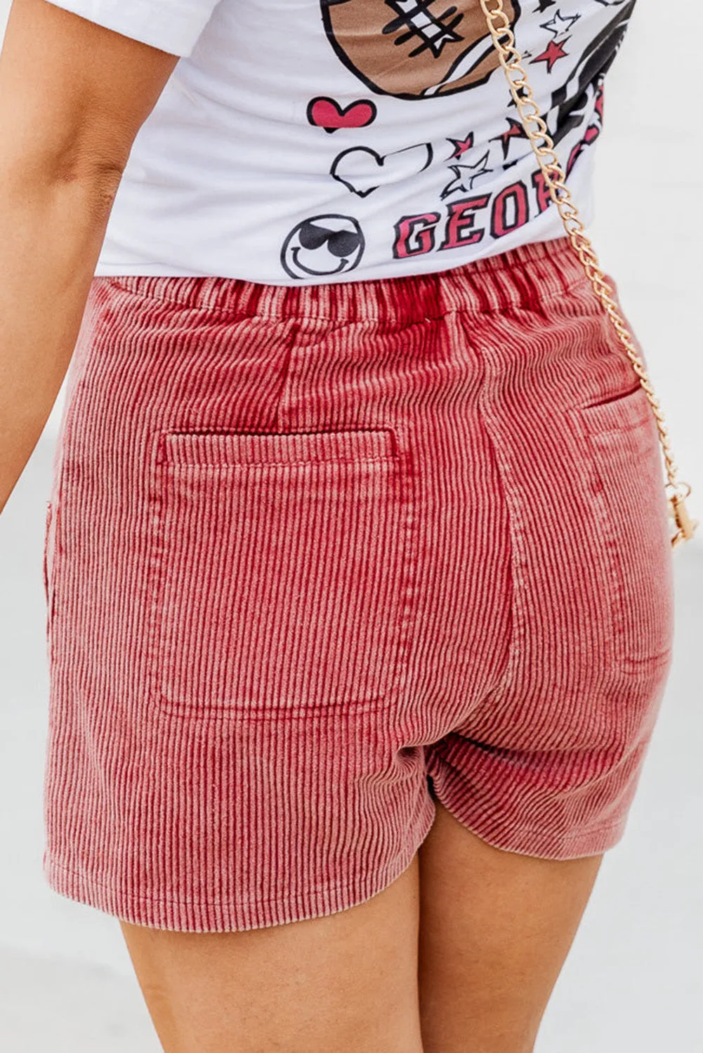 Rose Pink High Waist Double Pockets Corduroy Shorts