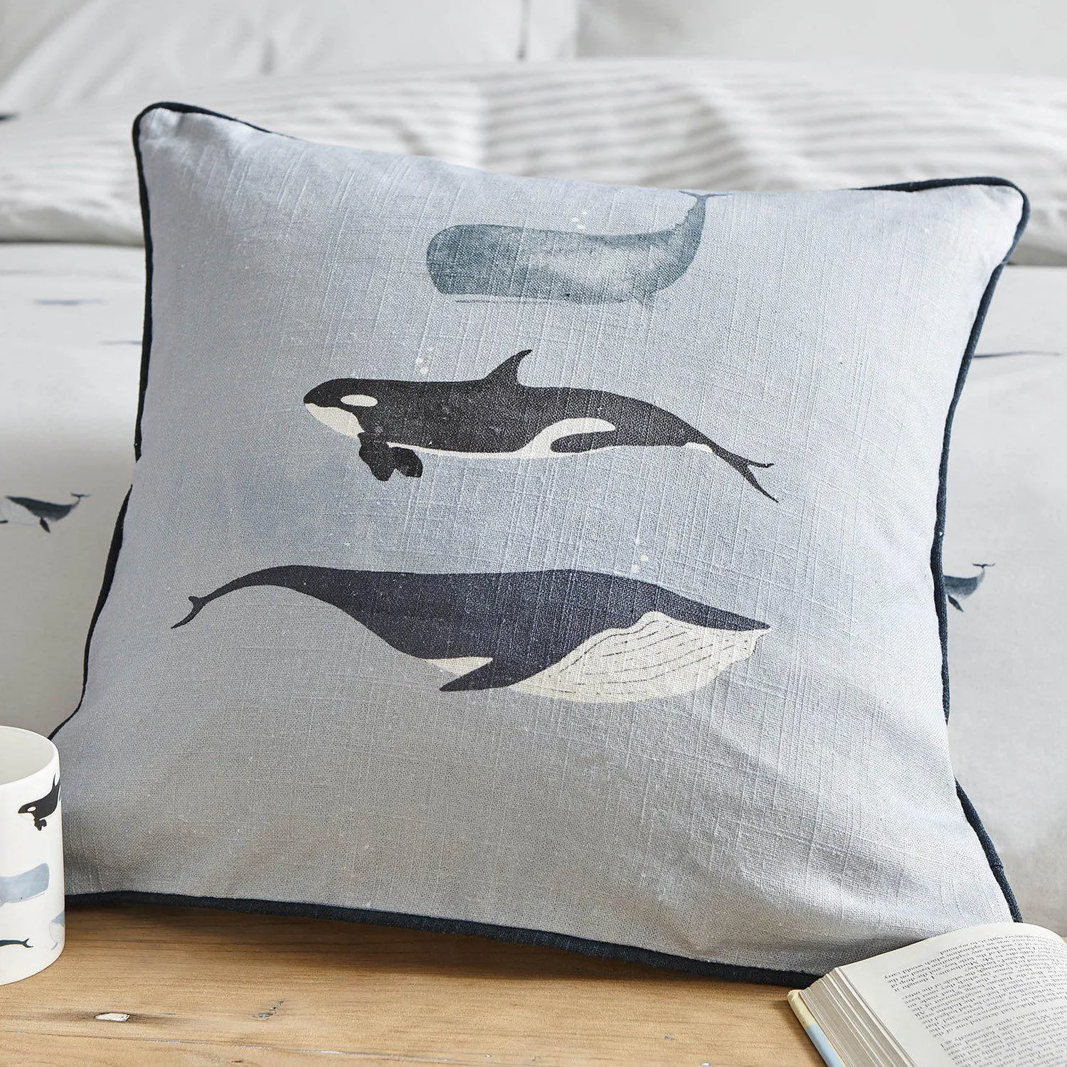 Sophie Allport Whales Cushion - Ocean