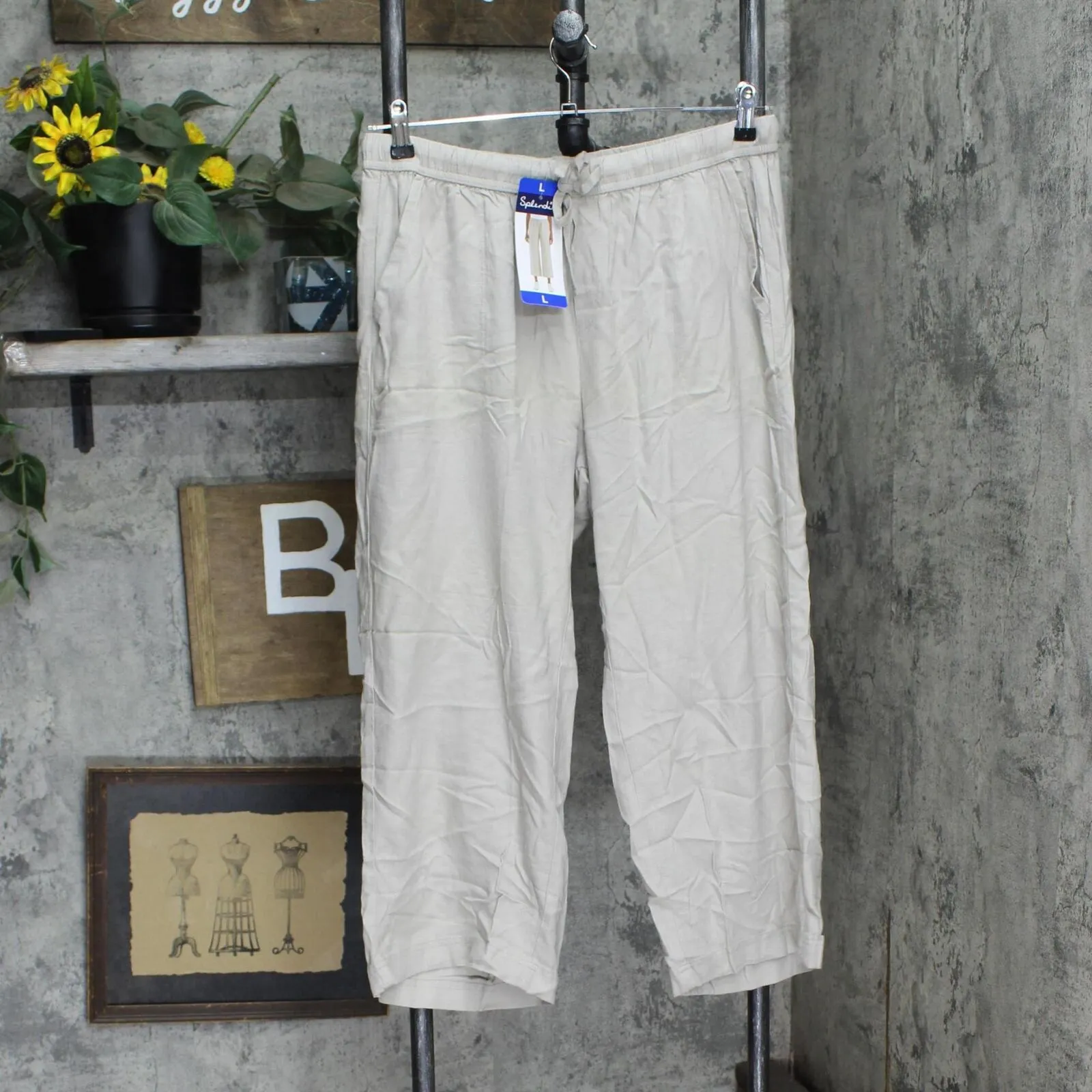 Splendid Women's Linen Blend Cropped Wide Leg Drawstring Pant 1767950 Brown L