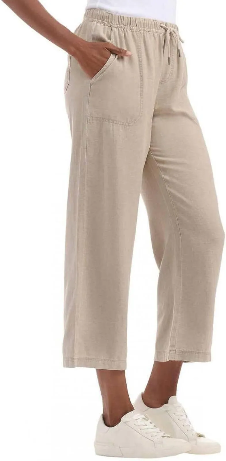 Splendid Women's Linen Blend Cropped Wide Leg Drawstring Pant 1767950 Brown L