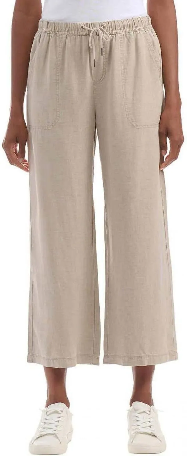 Splendid Women's Linen Blend Cropped Wide Leg Drawstring Pant 1767950 Brown L