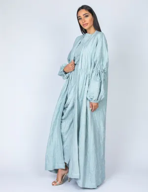 SS20 ORGANIC CRUSHED LINEN AQUA DRAWSTRING ABAYA