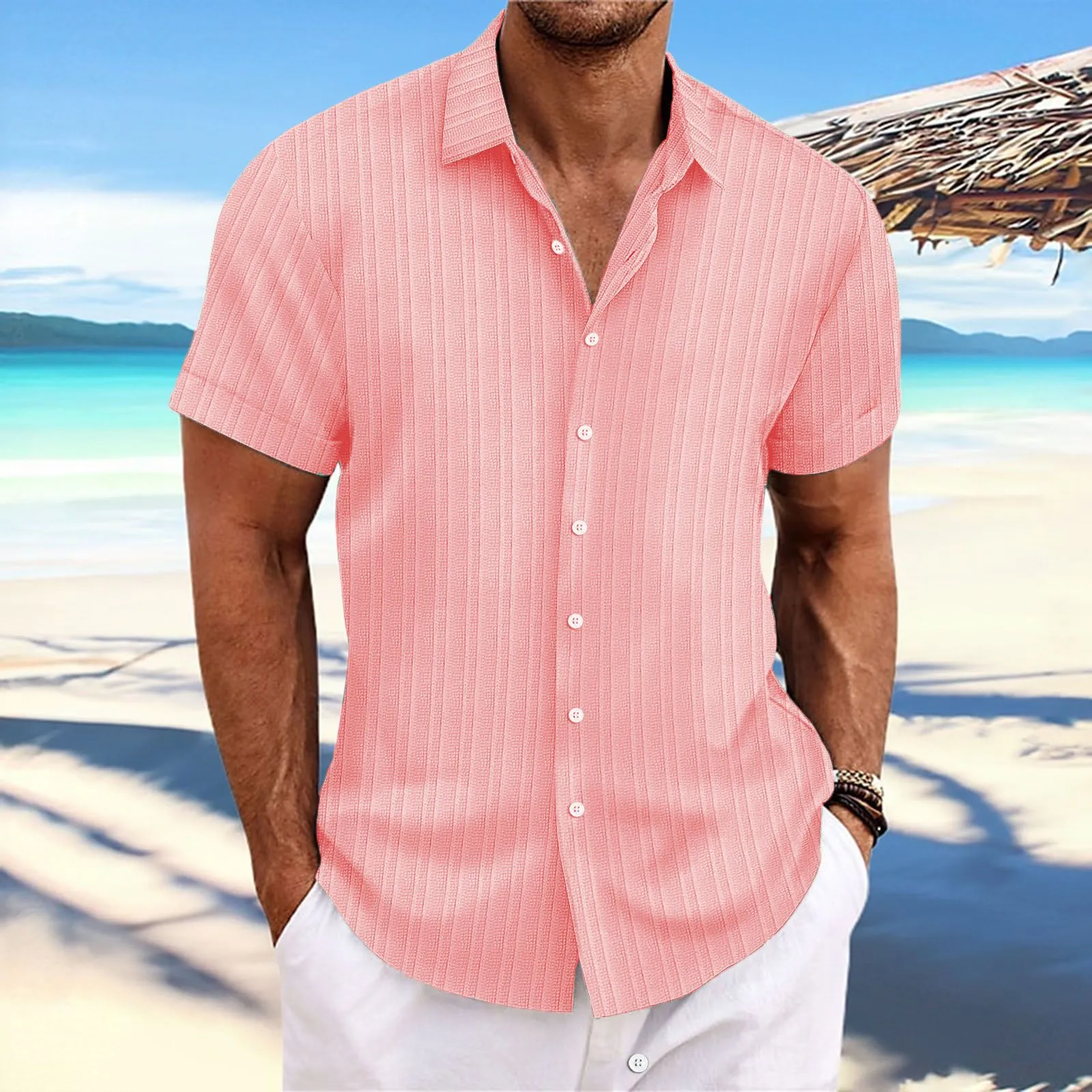 Striped men's shirt made from cotton and linen