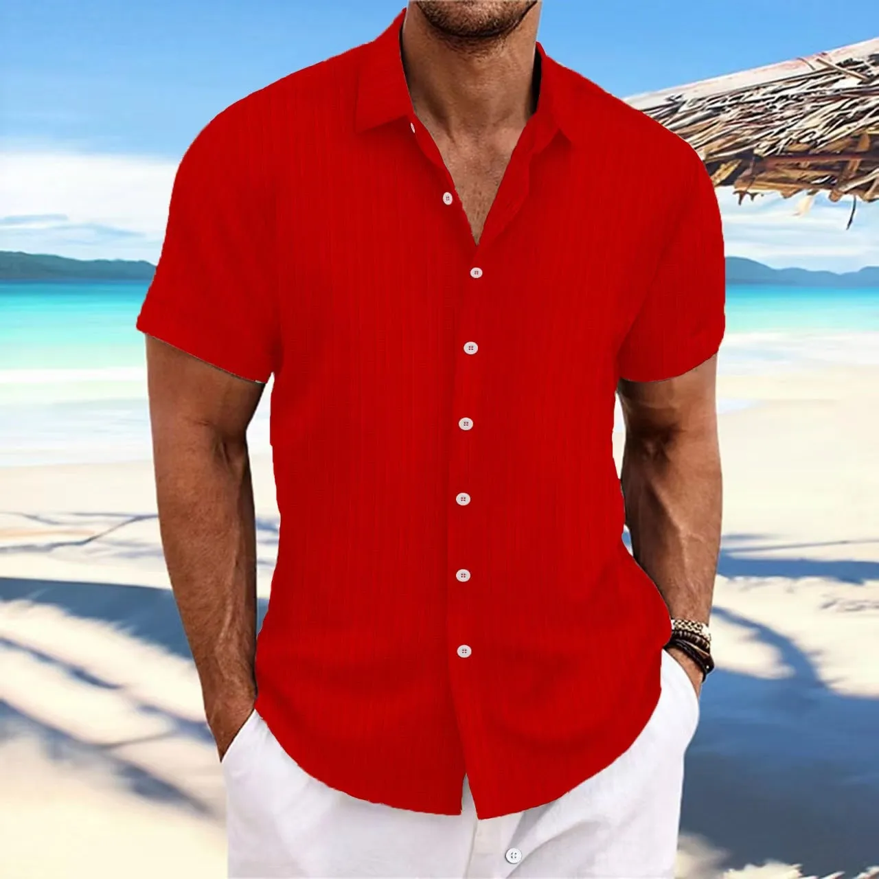 Striped men's shirt made from cotton and linen