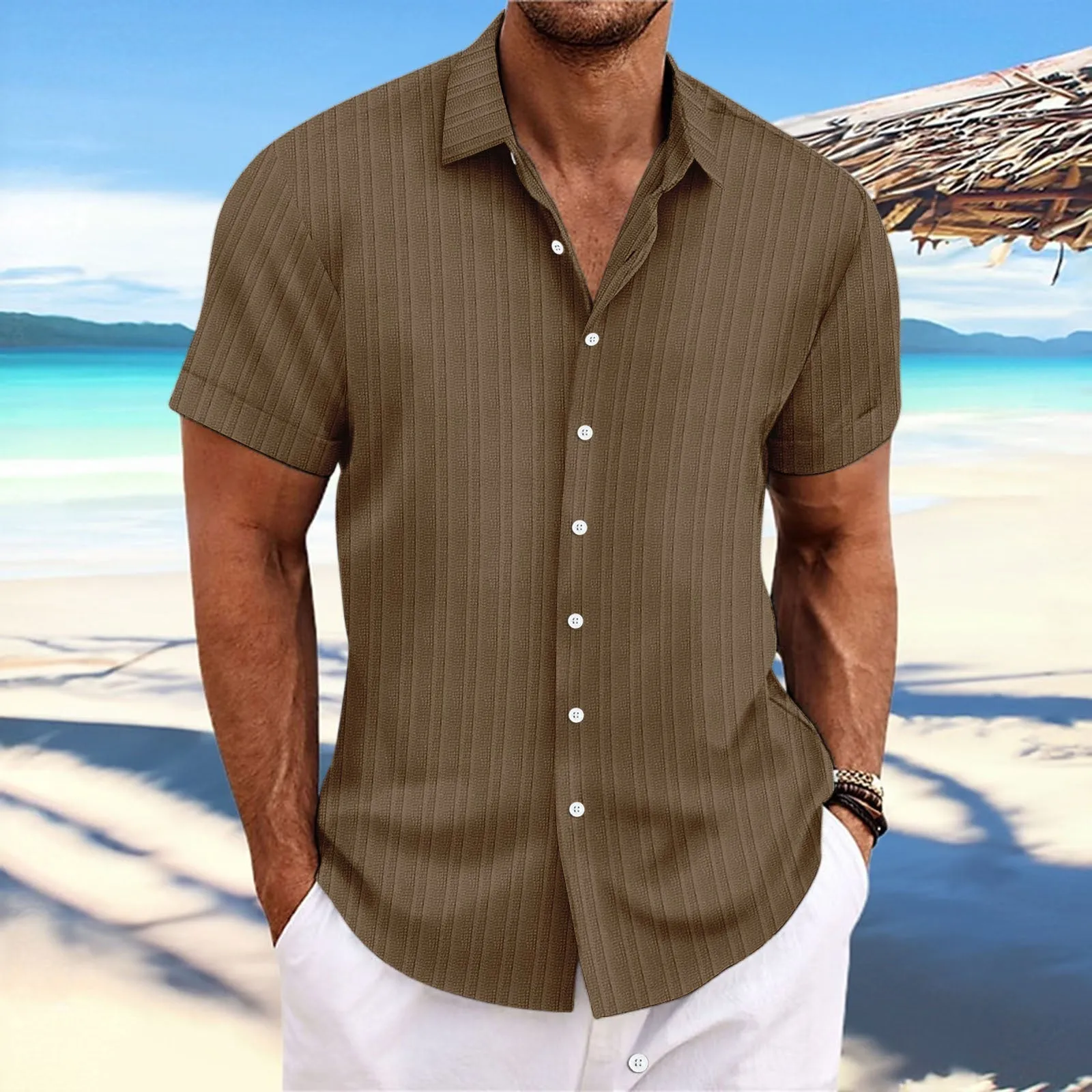 Striped men's shirt made from cotton and linen