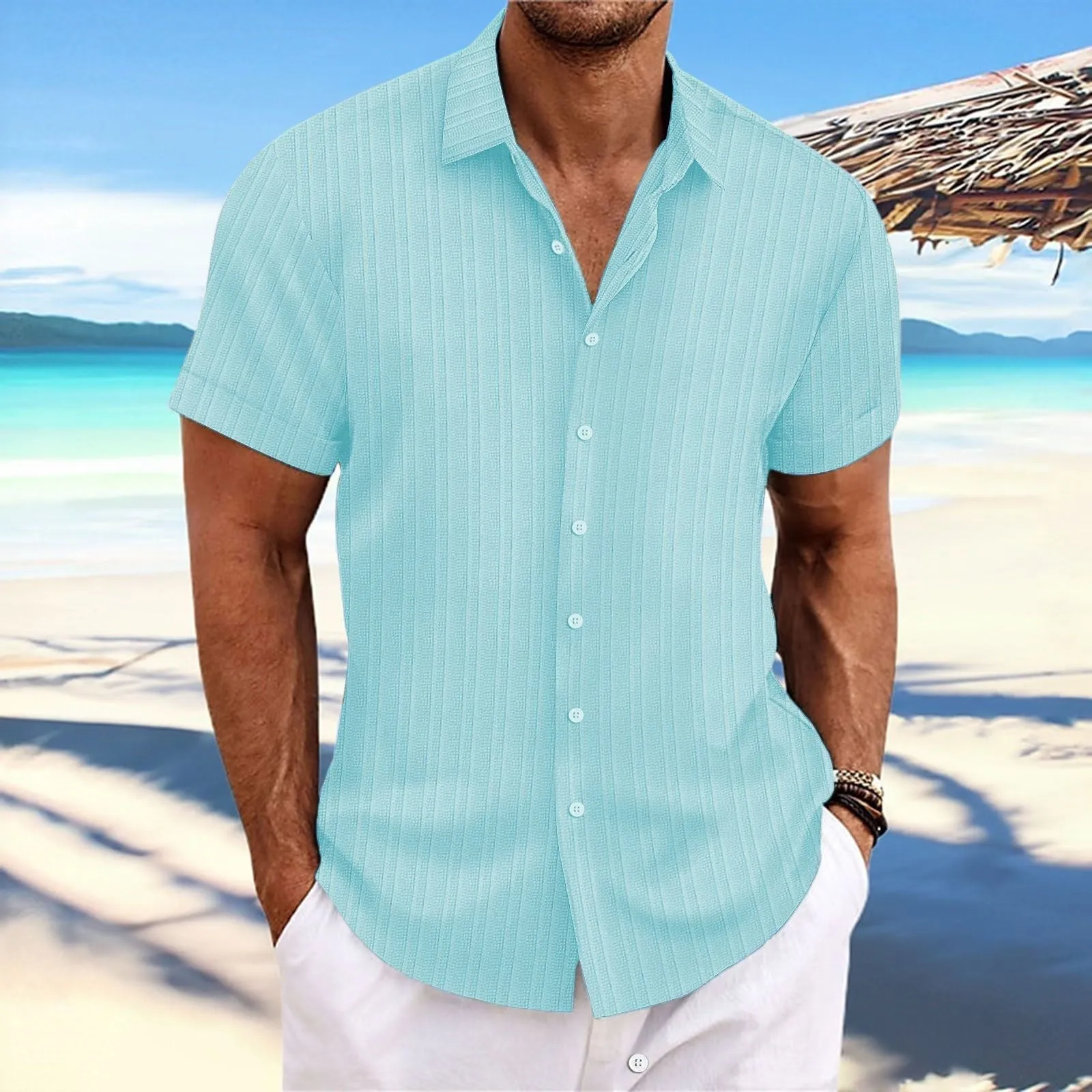 Striped men's shirt made from cotton and linen
