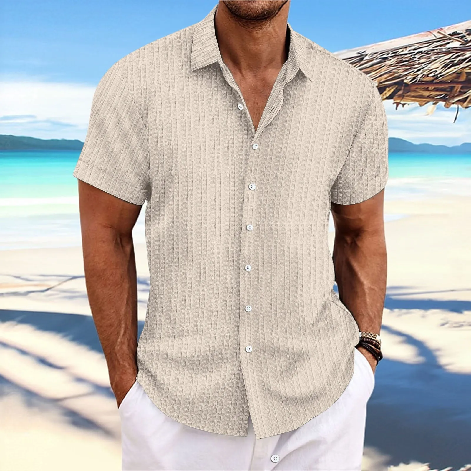Striped men's shirt made from cotton and linen