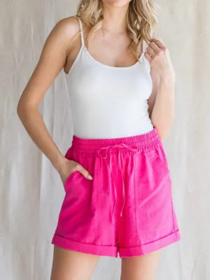 Textured Drawstring Waist Shorts
