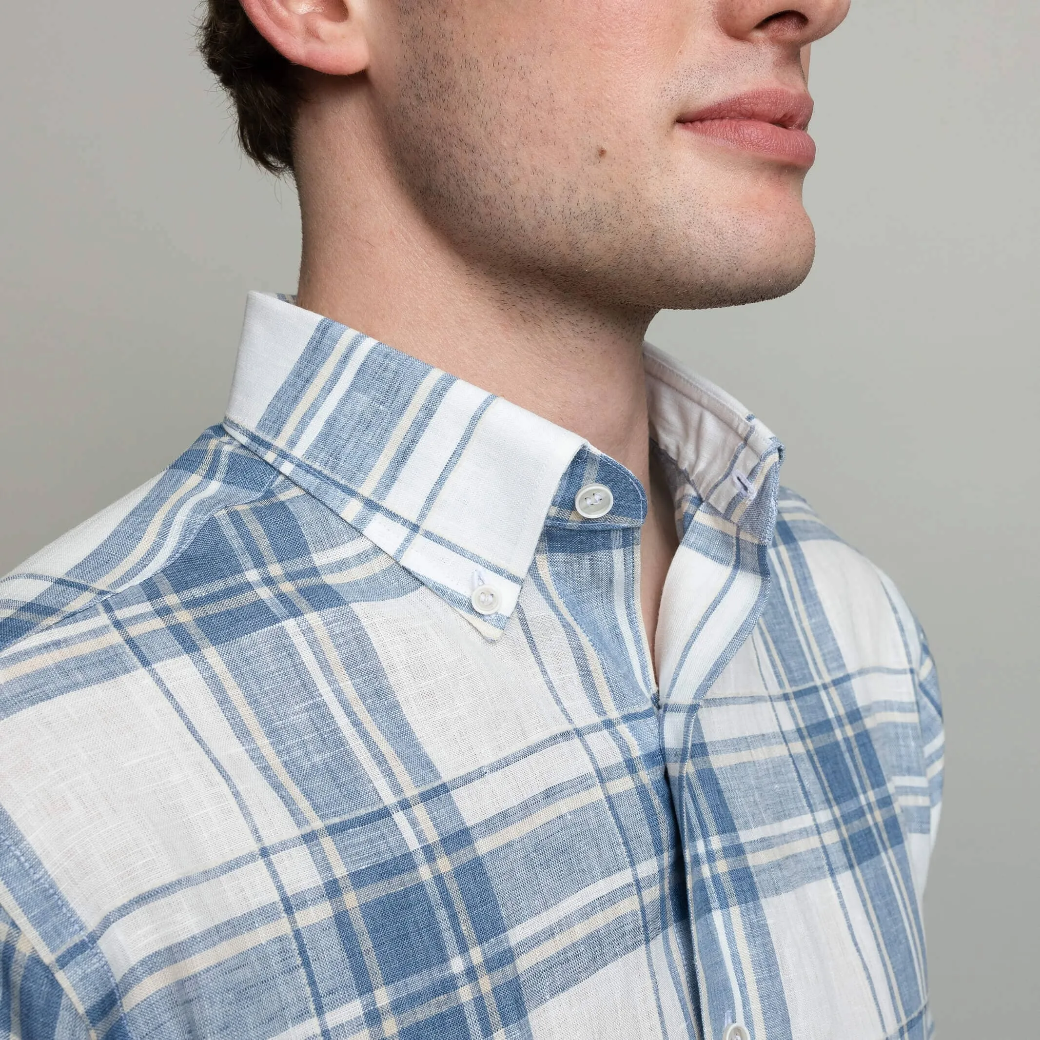 The Blue Fog Short Sleeve Hartley Linen Plaid Custom Shirt