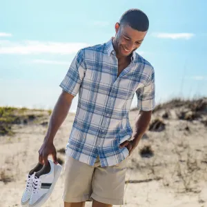 The Blue Fog Short Sleeve Hartley Linen Plaid Custom Shirt