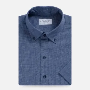 The Navy Short Sleeve Barretto Cotton Linen Custom Shirt