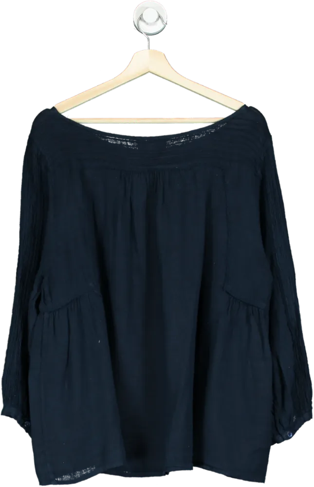 The White Company White Label Navy Linen Gauze Pintuck Blouse UK 16