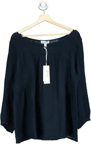 The White Company White Label Navy Linen Gauze Pintuck Blouse UK 16