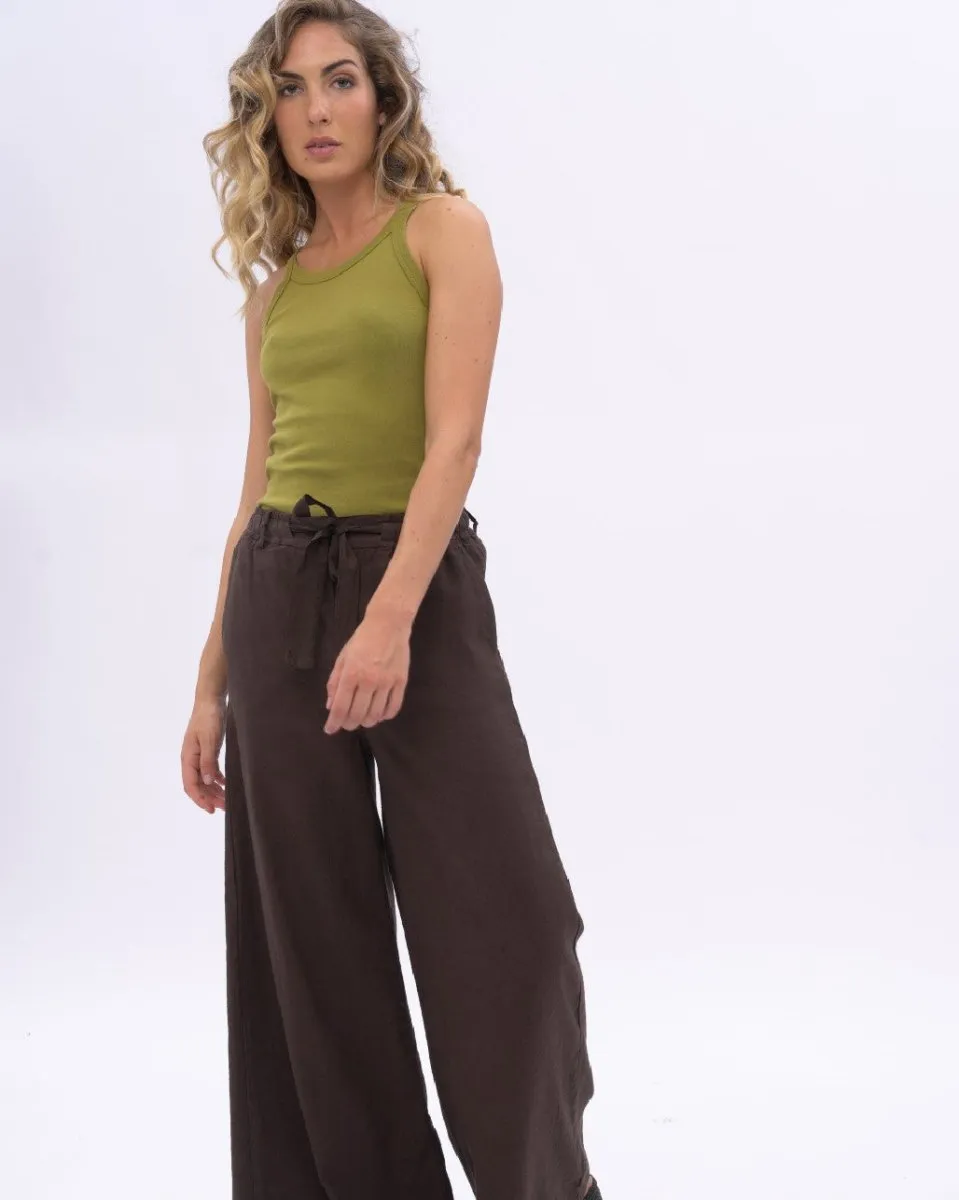 Tie Waist Cotton Linen Blend Pant