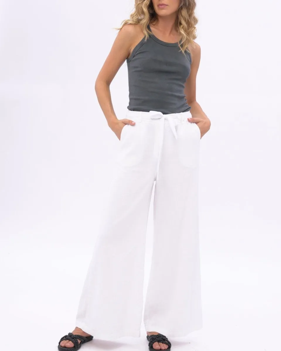 Tie Waist Cotton Linen Blend Pant