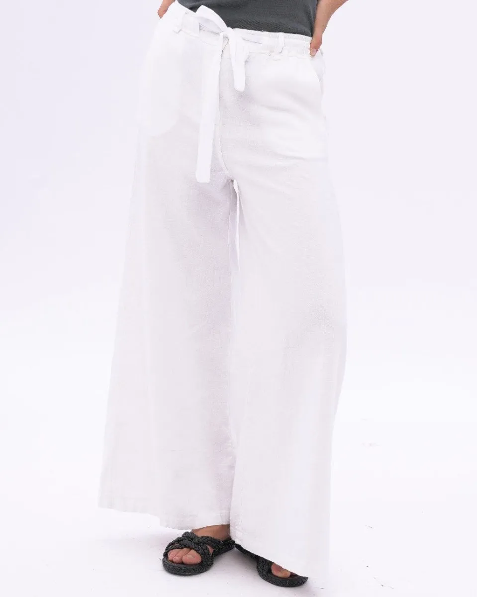 Tie Waist Cotton Linen Blend Pant