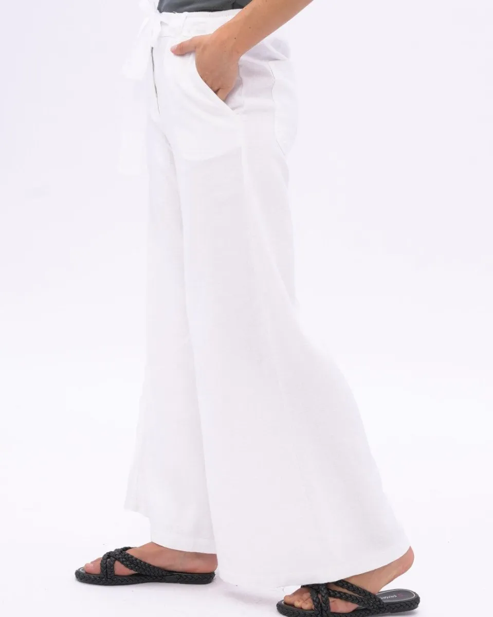 Tie Waist Cotton Linen Blend Pant