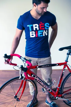 Très Bien Heather Navy Blue V-Neck T-Shirt