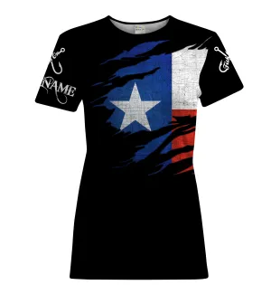 TX fishing fish on black Texas flag Customize Name UV protection quick dry UPF 30  fishing t shirts for women NPQ73