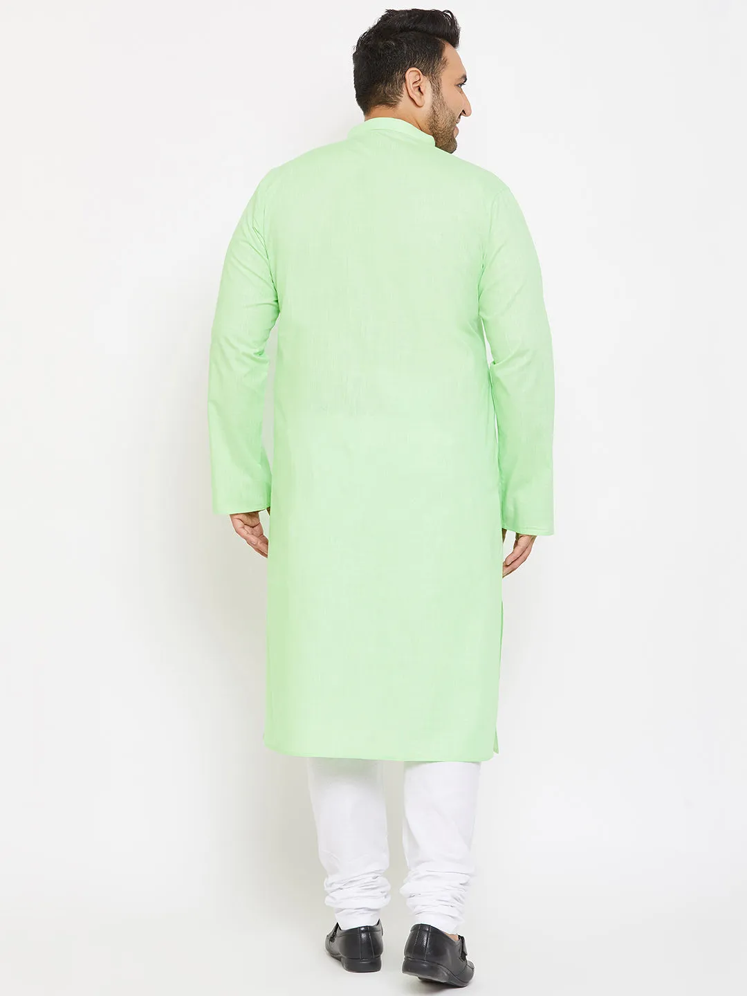 VASTRAMAY Men's Plus Size Mint Green Cotton Kurta And Pyjama Set
