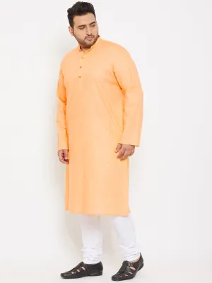 VASTRAMAY Men's Plus Size Peach Cotton Kurta And Pyjama Set
