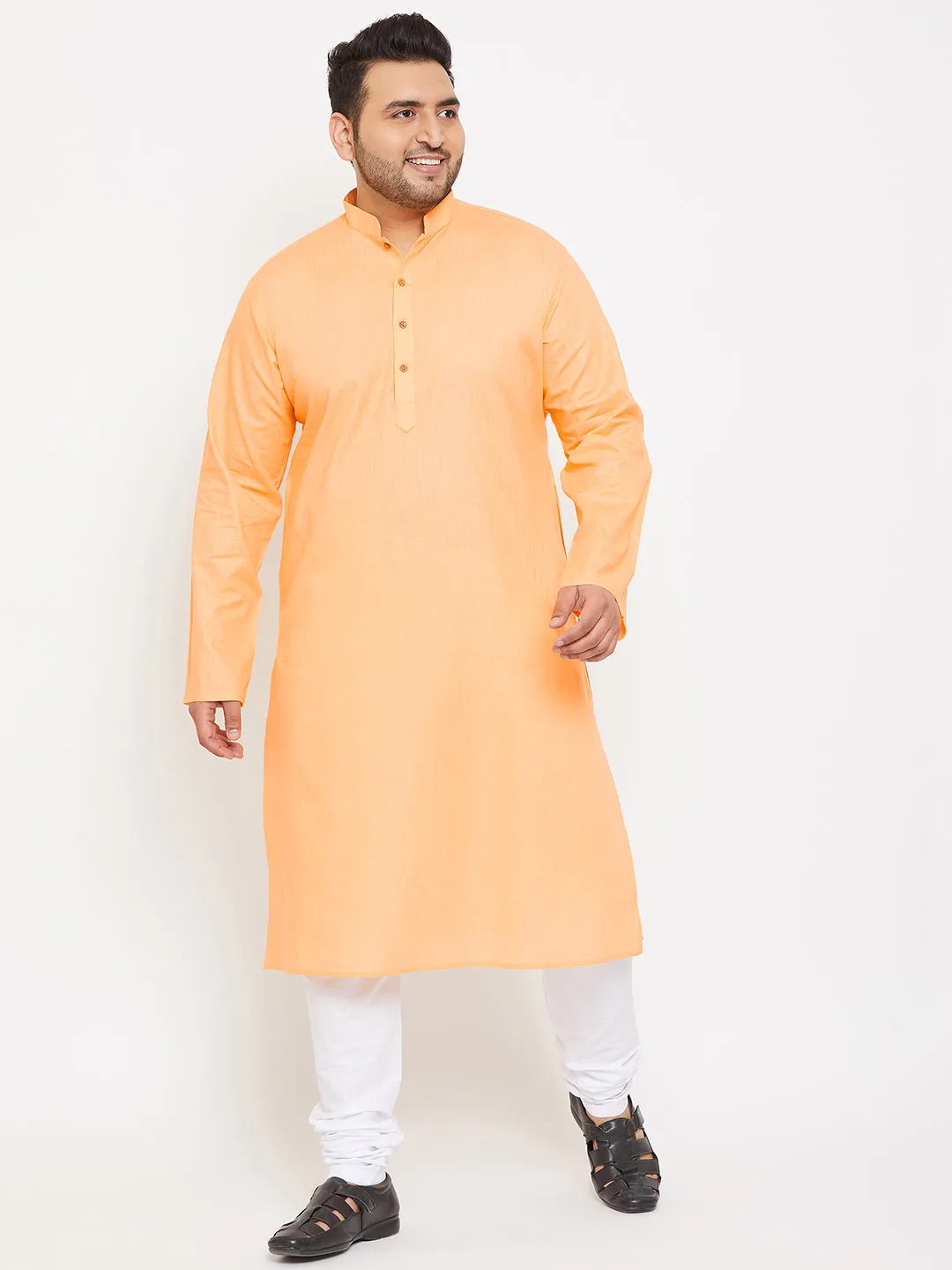 VASTRAMAY Men's Plus Size Peach Cotton Kurta And Pyjama Set