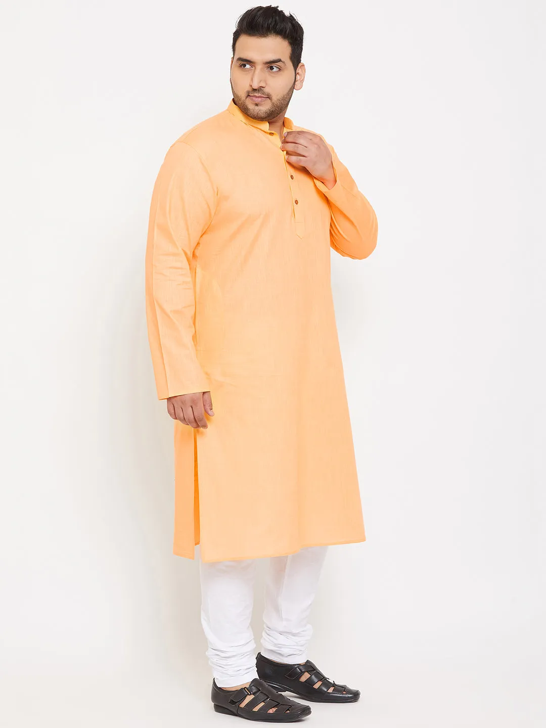VASTRAMAY Men's Plus Size Peach Cotton Kurta And Pyjama Set
